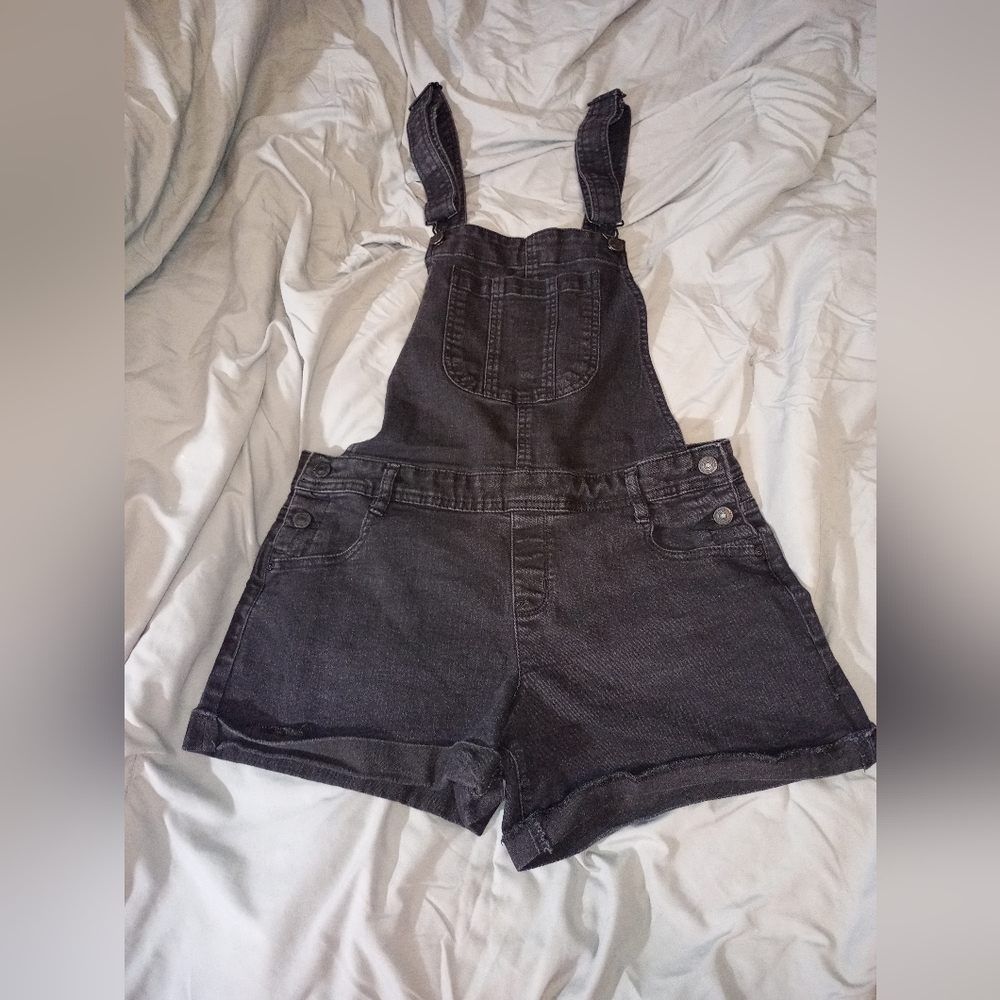Black jean overall shorts